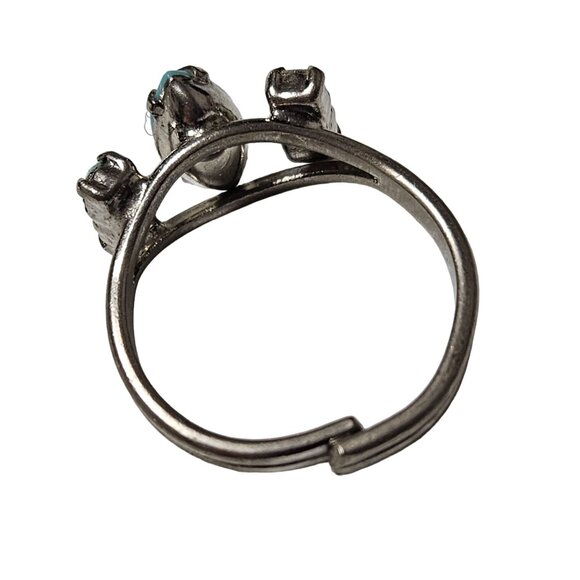 Vintage Elegant Boho Turquoise Blue Stones Ring Silver Tone Jewelry Adjustable - Picture 2 of 3